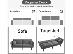 Sofá cama ajustable 2 en 1 - 176 x 78 x 76 cm - 2 plazas - con reposabrazos abatibles - Terciopelo - Sofá Cama