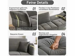 Sofá cama ajustable 2 en 1 - 176 x 78 x 76 cm - 2 plazas - con reposabrazos abatibles - Terciopelo - Sofá Cama