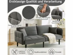 Sofá cama ajustable 2 en 1 - 176 x 78 x 76 cm - 2 plazas - con reposabrazos abatibles - Terciopelo - Sofá Cama