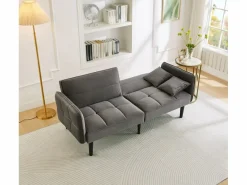 Sofá cama ajustable 2 en 1 - 176 x 78 x 76 cm - 2 plazas - con reposabrazos abatibles - Terciopelo - Sofá Cama