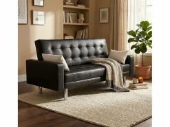 Hot Modus Sofa Sofá cama biplaza de cuero artificial con reposabrazos y cojines Agata Pronto Letto - Negro