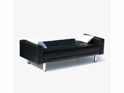 Hot Modus Sofa Sofá cama biplaza de cuero artificial con reposabrazos y cojines Agata Pronto Letto - Negro