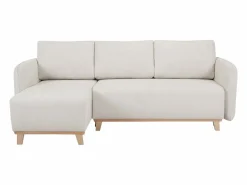 Outlet Sofá cama chaise longue reversible 3-4 plazas de tejido efecto aterciopelado texturizado y madera clara ROMANE Sofá - 4 Plazas|Sofá De Tela
