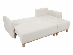 Outlet Sofá cama chaise longue reversible 3-4 plazas de tejido efecto aterciopelado texturizado y madera clara ROMANE Sofá - 4 Plazas|Sofá De Tela