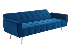 Vente-unique Sofá cama clic-clac de 3 plazas de terciopelo azul POLANI