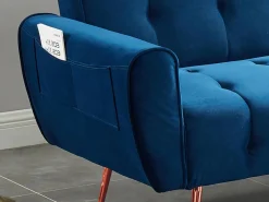 Vente-unique Sofá cama clic-clac de 3 plazas de terciopelo azul POLANI