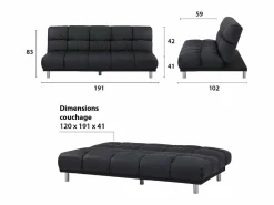 Clearance SENHO Sofá cama clic-clac de 3 plazas estilo retro setentero con acabado en PU - MELLOW Negro