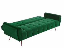 Hot Vente-unique Sofá cama clic-clac de 3 plazas de terciopelo verde POLANI Verde pino