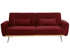 Sale Vente-unique Sofá cama clic-clac de 3 plazas de terciopelo rojo LAUNEI Granate