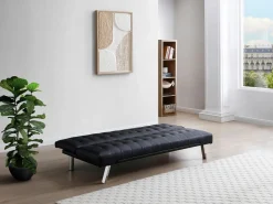 Online Vente-unique Sofá cama clic-clac de piel sintética GUILLAUME Negro