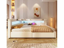 ModernLuxe Sofá cama con almacenamiento 140 x 200 cm - con puerto USB Type-C - con iluminación LED - ​ (colchón no incluido)