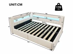 ModernLuxe Sofá cama con almacenamiento 140 x 200 cm - con puerto USB Type-C - con iluminación LED - ​ (colchón no incluido)