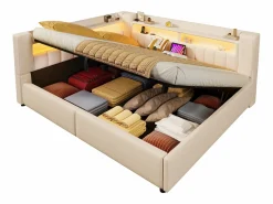 ModernLuxe Sofá cama con almacenamiento 140 x 200 cm - con puerto USB Type-C - con iluminación LED - ​ (colchón no incluido)