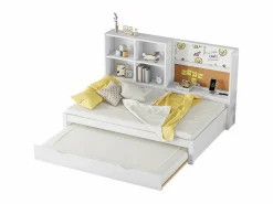Online Sofá cama con cama nido - 90x200 cm - con tablero de dibujo y compartimentos de almacenamiento - Blanco Cama Nido