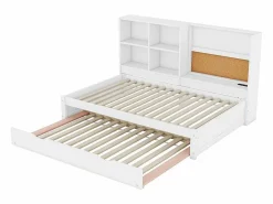 Online Sofá cama con cama nido - 90x200 cm - con tablero de dibujo y compartimentos de almacenamiento - Blanco Cama Nido