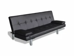 Hot Sofá cama con dos cojines cuero artificial ajustable Sofás De Piel Sintética