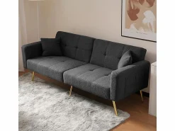 KOMHTOM Sofá cama con función de cama, ángulo ajustable, patas doradas, con cojines y bolsillos de almacenamiento laterales