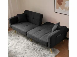 KOMHTOM Sofá cama con función de cama, ángulo ajustable, patas doradas, con cojines y bolsillos de almacenamiento laterales