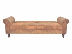 Outlet Sofá cama convertible con reposabrazos de ante sintético marrón Sofás De Piel Sintética