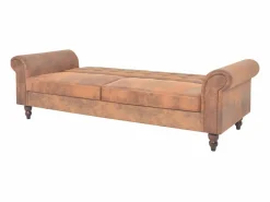 Outlet Sofá cama convertible con reposabrazos de ante sintético marrón Sofás De Piel Sintética