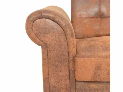 Outlet Sofá cama convertible con reposabrazos de ante sintético marrón Sofás De Piel Sintética