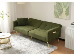 Online Merax Sofá cama convertible de 2 plazas en tejido Sherpa - 175 x 64 x 72 cm - Patas de metal dorado - Verde