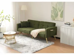 Online Merax Sofá cama convertible de 2 plazas en tejido Sherpa - 175 x 64 x 72 cm - Patas de metal dorado - Verde