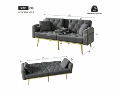 Hauss Spole Sofá cama convertible de 2 plazas - Portavasos, 2 soportes lumbares y bolsillos laterales - Terciopelo