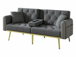 Hauss Spole Sofá cama convertible de 2 plazas - Portavasos, 2 soportes lumbares y bolsillos laterales - Terciopelo