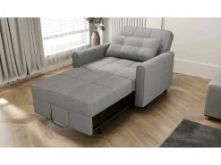Clearance Sofá cama convertible de 1 plaza, sillón chaise longue, cojines ajustables, almacenamiento, ruedas, plegable AR22-G Gris claro