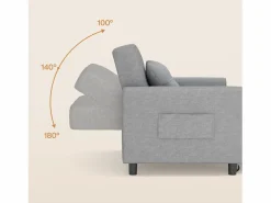 Clearance Sofá cama convertible de 1 plaza, sillón chaise longue, cojines ajustables, almacenamiento, ruedas, plegable AR22-G Gris claro