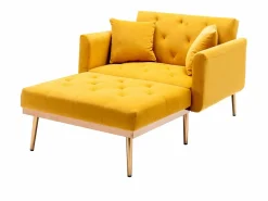 Discount Sofá cama convertible en osito - Patas de metal dorado - Función chaise longue Amarillo