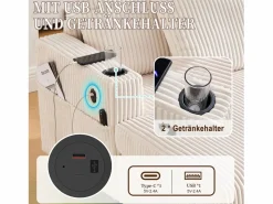 Online Sofá cama de 3 plazas - 142 x 128 x 85 cm - con portavasos + puertos USB + LED - terciopelo - Sofá De Terciopelo|Sofá - 3 Plazas