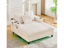Online Sofá cama de 3 plazas - 142 x 128 x 85 cm - con portavasos + puertos USB + LED - terciopelo - Sofá De Terciopelo|Sofá - 3 Plazas