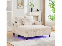 Online Sofá cama de 3 plazas - 142 x 128 x 85 cm - con portavasos + puertos USB + LED - terciopelo - Sofá De Terciopelo|Sofá - 3 Plazas