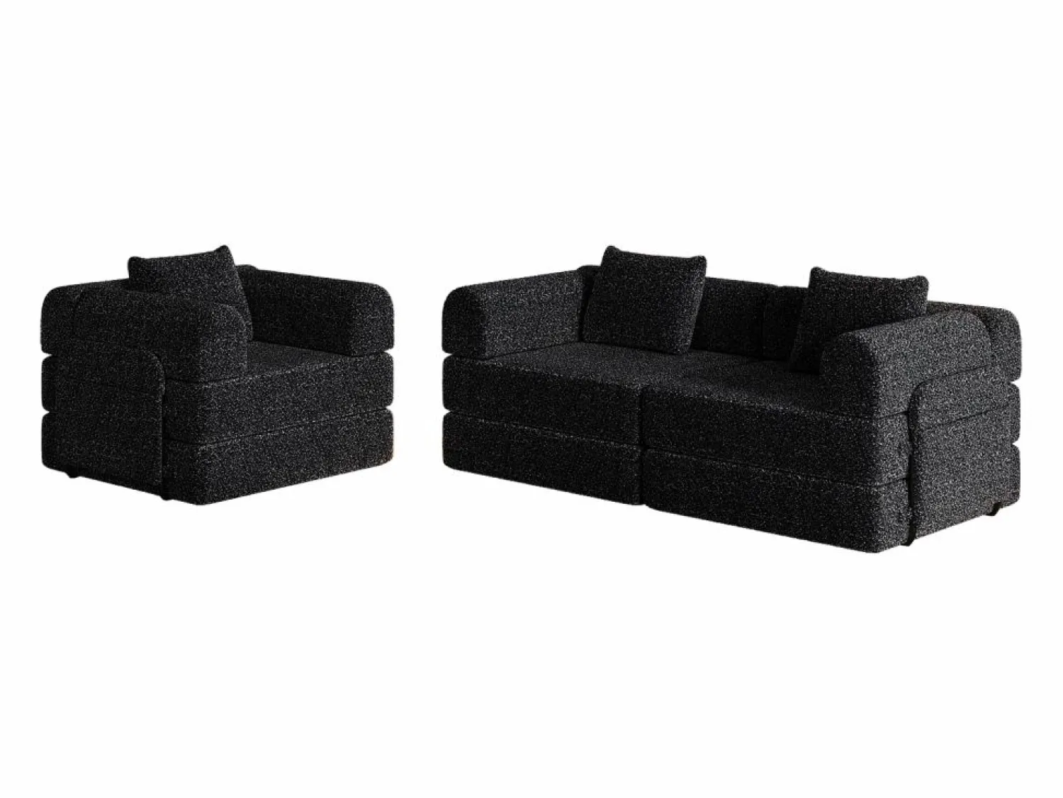Hauss Spole Sofá cama de 3 plazas con conversión exprés en tela de chenilla negra - Múltiples combinaciones Negro