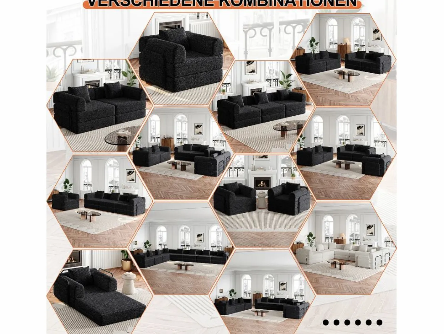 Hauss Spole Sofá cama de 3 plazas con conversión exprés en tela de chenilla negra - Múltiples combinaciones Negro
