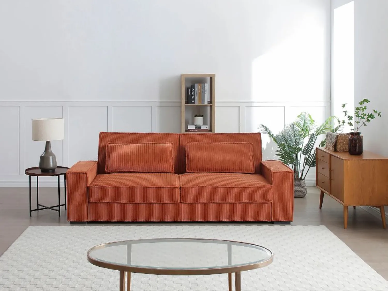 Vente-unique Sofá cama de 3 plazas convertible de terciopelo acanalado color FINORO