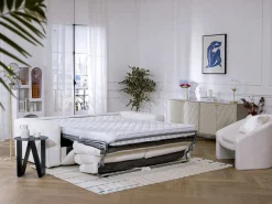 Clearance Vente-unique Sofá cama de 4 plazas de apertura rápida Tela bouclé colchón de 13 cm ISSORO Beige