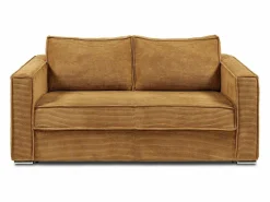 Clearance Sofá cama de 3 plazas de pana amarillo 140 cm 18 cm LORETO Sofá De Terciopelo|Sofá - 3 Plazas