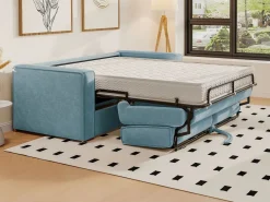 Sale Vente-unique Sofá cama de 3 plazas de pana beige LORETO Azul turquesa