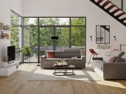 Vente-unique Sofá cama de 4 plazas de tela de apertura rápida Gris colchón - VIZIR Marru00f3n chocolate