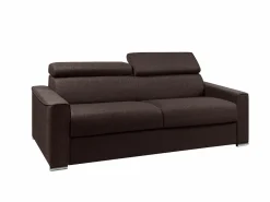 Vente-unique Sofá cama de 4 plazas de tela de apertura rápida Gris colchón - VIZIR Marru00f3n chocolate