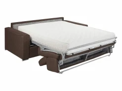 Vente-unique Sofá cama de 4 plazas de tela de apertura rápida Gris colchón - VIZIR Marru00f3n chocolate