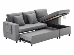 Outlet Sofá cama de 3 plazas en L con función de dormir - Chaise longue con almacenaje - Lino oscuro Todos Los Sofás|Sofá - 3 Plazas