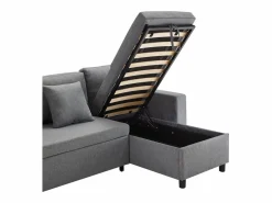 Outlet Sofá cama de 3 plazas en L con función de dormir - Chaise longue con almacenaje - Lino oscuro Todos Los Sofás|Sofá - 3 Plazas