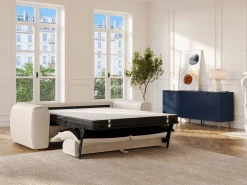 Clearance Vente-unique Sofá cama de 3 plazas en tela texturizada POGNIA Beige