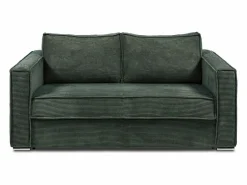 Sale Sofá cama de 4 plazas exprés terciopelo acanalado verde abeto asiento viscoelástico 18 cm LORETO Sofá De Terciopelo|Sofá - 4 Plazas
