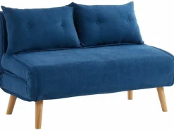 Discount Vente-unique Sofá cama de 2 plazas tela patas madera VALERIO Azul
