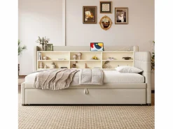 OKWISH Sofá cama de 90/180 x 200 cm, color lino, extraíble con espacio de almacenaje y puerto USB (sin colchón) Beige